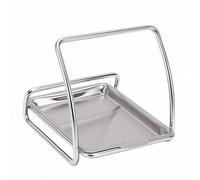 Fdit Soporte para Cucharas de Acero Inoxidable con Estante para Tapas, Organizador Multifuncional de Utensilios de Cocina con Bandeja Desmontable de 14,7 Cm para Encimera de Estufa
