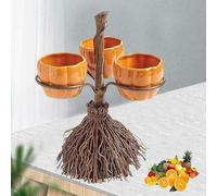 Fdit Soporte para Cuencos de Halloween, Soporte para Cuencos de Postre, para de Postre, Exhibición de Frutas y Verduras de Metal de Calibre Pesado con Cerdas de Escoba (#1)