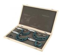 Fdit Sostenible 4 STCS 0-100 Mm Metriek Exterior Micrómetros Medidor de Espesor Medidor, Hecho de Carburo Cementado + Hierro Fundido, Incluido el Gabinete de Madera, para Uso del Taller