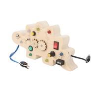 Fdit Tablero de Actividades de Madera de Dinosaurio, Interruptor de Luz LED, Juguete Educativo para Niños Pequeños, Juguete Sensorial Portátil para Viajes en Coche, Material de Tilo