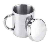 Fdit Taza de café de Acero Inoxidable con Tapa, Taza de Viaje Aislada de Doble Pared con Asa para Bebidas Frías y Calientes, Capacidad de 220 Ml o 300 Ml para Uso en (304 material 220ML (con tapa))