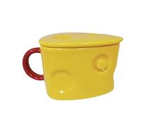 Fdit Taza de Cerámica con Forma de Queso, Taza de café y Moderna con Tapa, Adecuada para el Hogar y la Oficina, 11 X 7,5 X 14,5 Cm