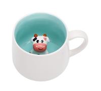 Fdit Taza de Cerámica con Interior de Animal 3D, Taza de café Sorpresa de 12 Oz con Estatuilla Oculta, de Dibujos Animados Novedosa para té, Chocolate Caliente y Leche, (Vaca pequeña modelo 3d)