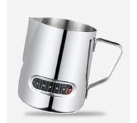 Fdit Taza para Espumar Leche, Jarra Espumadora de Leche de Acero Inoxidable 304 Premium con Pantalla de Temperatura, Diseño de Boca de Pico para Latte Art Barista (600ml)