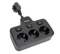 Fdit Toma de Corriente con Interruptor, 3 Tomas de CA Adaptador de Enchufe Múltiple Material de PC Ignífugo, con Interruptores Independientes Protección contra Sobretensión, para (BLACK)