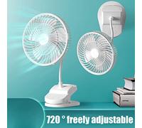 Fdit Ventilador con Clamp/Holder Portátil Recargable con Rotación de 720°, Mini Ventilador de Escritorio, Silencioso y Resistente, para Dormitorio, Viajes Al Aire Libre, Material ABS Blanco (Modelo
