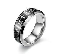FDOSIJFOS Anillo, Anillo de Acero Titanio con Cruz Cristiana y versículo bíblico, joyería Religiosa, Accesorio antiestrés Giratorio for la oración(S)