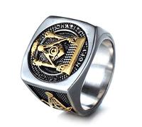 FDOSIJFOS Anillo, Joyería Faith Hope Charity - Acero de Titanio Plateado con Detalles Dorados Masculina la Logia Azul los Masones(Silver,U)