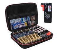 FDOUIGE Caja de almacenamiento de batería con probador de capacidad para más de 200 baterías, caja de batería de gran capacidad, estuche de transporte, apto para pilas AA, AAA, C, D, 9 V