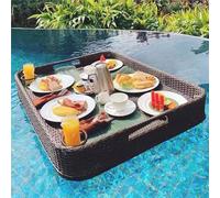 FDQAMLKX Bandeja Flotante de ratán, bandejas flotantes para Servir Mesa y Bar, Bandeja Flotante Tejida de ratán para Comida, bandejas para Servir en Piscinas, Bancos de Arena, spas, baños y Fiestas.