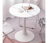 FDSGEEE Tulip - Mesa de comedor redonda moderna de granito con pedestal de metal para cocina y comedor, mesa auxiliar de ocio (tamaño: 80 cm, color: blanco)
