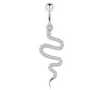 fdsmall Belly Button Ring Hoop 14G Silvery Diamond Cubic Zirconia Belly Rings Surgical Stainless Steel Navel Rings Snake Shaped Belly Button Piercing Jewelry for Women, Metal
