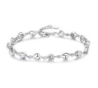 fdsmall Brazaletes de piedra de nacimiento, 925 brazaletes de enlace de plata de ley del amor del corazón de la joyería aniversario cumpleaños para la esposa de las niñas (plateado)