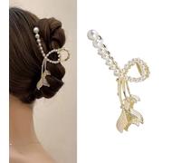 fdsmall Clip para el cabello dorado de la mujer, Diamante de agua metálico, perla, clip para el cabello, garra de borla de cola de pescado, clip para la mandíbula de pelo grande (02)