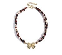 fdsmall Collar de bufanda con encanto Leopardo impresión tela Choker collar colgante de metal Y2K declaración estética Choker joyería regalos para fiesta y uso diario (05)