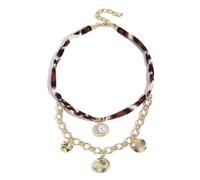 fdsmall Collar de bufanda con encanto Leopardo impresión tela Choker collar colgante de metal Y2K declaración estética Choker joyería regalos para fiesta y uso diario (06)