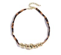fdsmall Collar de bufanda con encanto Leopardo impresión tela Choker collar colgante de metal Y2K declaración estética Choker joyería regalos para fiesta y uso diario (04)