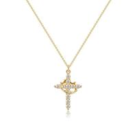fdsmall Collar de cruz de corona para mujer, oro de 14 K/plata chapado en cruz colgante collar Dainty Christian Religiou joyería, 16 zoll, Aceros inoxidables, Chapado en oro