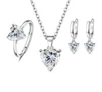 fdsmall Conjunto de joyería para mujeres Glamour Teardrop Colgante cúbico de zirconia Pendientes de aro Anillo abierto de tenis Conjunto de joyería Regalos de boda (White)