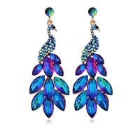 fdsmall Joyas pendientes de pavo real retro, pendientes de pavo real de cristal verde, pendientes de pavo real colgantes colgantes (Azul)