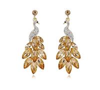 fdsmall Joyas pendientes de pavo real retro, pendientes de pavo real de cristal verde, pendientes de pavo real colgantes colgantes (Oro)