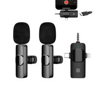 fdsmall - Micrófono inalámbrico con collar para iPhone/iOS/Android/PC/ordenador portátil, micrófono Bluetooth Plug - and - Play, micrófono de clip para grabación de vídeo (2 micrófonos)