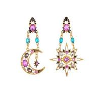 fdsmall Moon Sun Star Earrings for Women Asymmetrical Crescent Moon Star Asymmetrical Dangle Drop Planet Earring Fashion Statement Valentines Day Gift Jewellry (Gold)