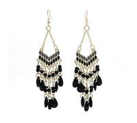 fdsmall Pendientes bohemios para las mujeres con perlas bornilla étnica retro boho pendiente cuelga tejido gancho cuelga lámpara de araña tribal exagerada joyería de captura de sueños (01 Black)