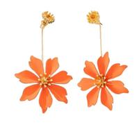 fdsmall Pendientes de flores femeninas lindos pendientes de flores bohemias mate pendientes regalo de joyería del Festival (Naranja)