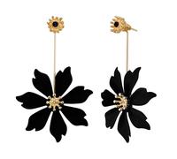 fdsmall Pendientes de flores femeninas lindos pendientes de flores bohemias mate pendientes regalo de joyería del Festival (Negro)