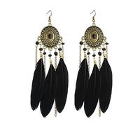 fdsmall Pendientes de Plumas para Mujer Pendientes Colgantes Largos con Flecos y Borlas Estilo Bohemio Vintage Accesorios de Joyería para Mujeres y Niñas