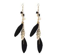 fdsmall Pendientes de plumas sintéticas, bohemios, con borlas, largos y coloridos, para mujeres y niñas, talla única, Metal, Sin piedra preciosa