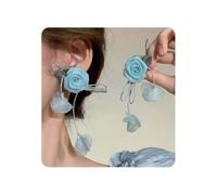 fdsmall Pendientes de rosa de mujer flores colgantes pétalos borlas pendientes de rosa púrpura azul bajo alergias pendientes sin níquel (Azul)