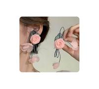 fdsmall Pendientes de rosa de mujer flores colgantes pétalos borlas pendientes de rosa púrpura azul bajo alergias pendientes sin níquel (Rosa)