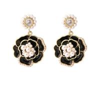 fdsmall Perlas colgantes pendientes de mujer pendientes de moda camelia pendientes pendientes pendientes pendientes pendientes de boda joyas de novia (Negro)