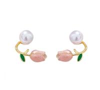 fdsmall Tulip Pearl Lady pendientes flores perlas Orejeras metálicas de moda pendientes de boda con baja alergia joyas (02)