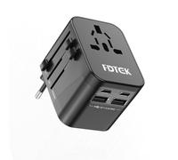 FDTEK Adaptador Enchufe Universal Adaptador de Viaje Internacional con 2 USB y 2 Tipo C, Adaptadores de Corriente para EU,UK,Americano,Chino,Australia,Irland, Japon para Más de 200+ Países, Negro