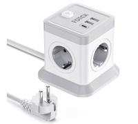 FDTEK Cubo Regleta Enchufes, Ladron Enchufe con 4 AC Tomas y 2 USB A+1 USB C, Enchufe Multiple con Interruptor y Proteccion Sobretension, Cable 1,8 m, Adecuado para Casa, Oficina y Los Viajes