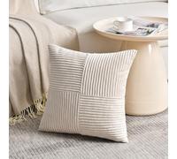 FDTERN - Juego de 1 funda de cojín de 65 x 65 cm, diseño cruzado, decoración beige claro, fundas de cojín de pana, funda de cojín moderna para sofá dormitorio