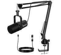 FDUCE Micrófono dinámico SL40+, Kit de micrófono USB/XLR para podcasting, Juegos y transmisión, micrófono dinámico con Soporte de Brazo de Brazo, Salida de Auriculares integrada, botón de Silencio