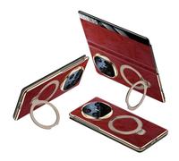 FDUJINH Funda para Huawei Mate X6, Ventana De Visión Transparente Cuero Verdad Vintage Carcasa Magnética Soporte De Anillo Todo Cuerpo Protección Caso,Rojo,Mate X6