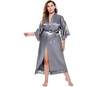 FDzkrtvm Bata Larga de Encaje poliéster Seda Satinada for Mujer | Multicolor S A 4XL Hogar Relajación Baño Y Boda: Conjunto De Noche Mujer(Grey,3XL)