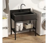 Fdzylyg Fregadero Exterior Jardin con Grifo,Fregadero Cocina 1 Senos,Fregaderos Industrial de Acero Inoxidable,Lavadero Pila Exterior,para Comercial Lavandería Garaje Camping(96x51x94cm)