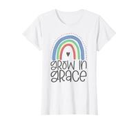 Fe Cristiana Crecer en Gracia Pastel Arco Iris Camiseta