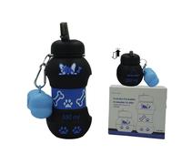FE&DA HOME 2en1 Botella para Pipi Perros 550ml o 200ml+Dispensador.15 Bolsas Caca Perro Incluidas-Botella Silicona tapón antigoteo-Limpia Pipi Perros Calle-Botella Plegable Perros-Accesorios Perros