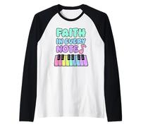 Fe en Cada Nota Piano Chica Cristiana Músico de la Iglesia Camiseta Manga Raglan