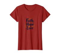 Fe, Esperanza, Amor, Cita inspiradora Cristiana, Ancla, corazón Camiseta, Mujer, Arándano, S