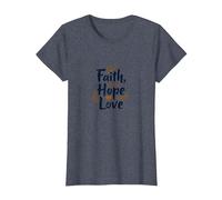 Fe, Esperanza, Amor, Cita inspiradora Cristiana, Ancla, corazón Camiseta, Mujer, Azul Jaspeado, 3XL