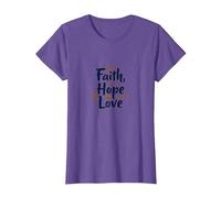 Fe, Esperanza, Amor, Cita inspiradora Cristiana, Ancla, corazón Camiseta, Mujer, Morado Jaspeado, S