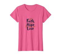 Fe, Esperanza, Amor, Cita inspiradora Cristiana, Ancla, corazón Camiseta, Mujer, Rosa Jaspeado, S